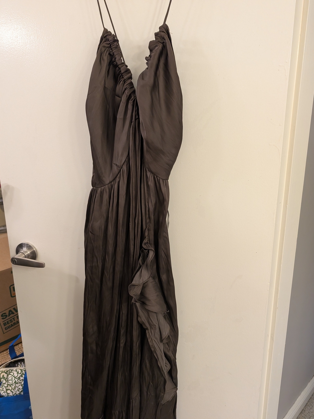 12th Tribe Chocolate Brown Maxi Dress with Spaghetti Straps